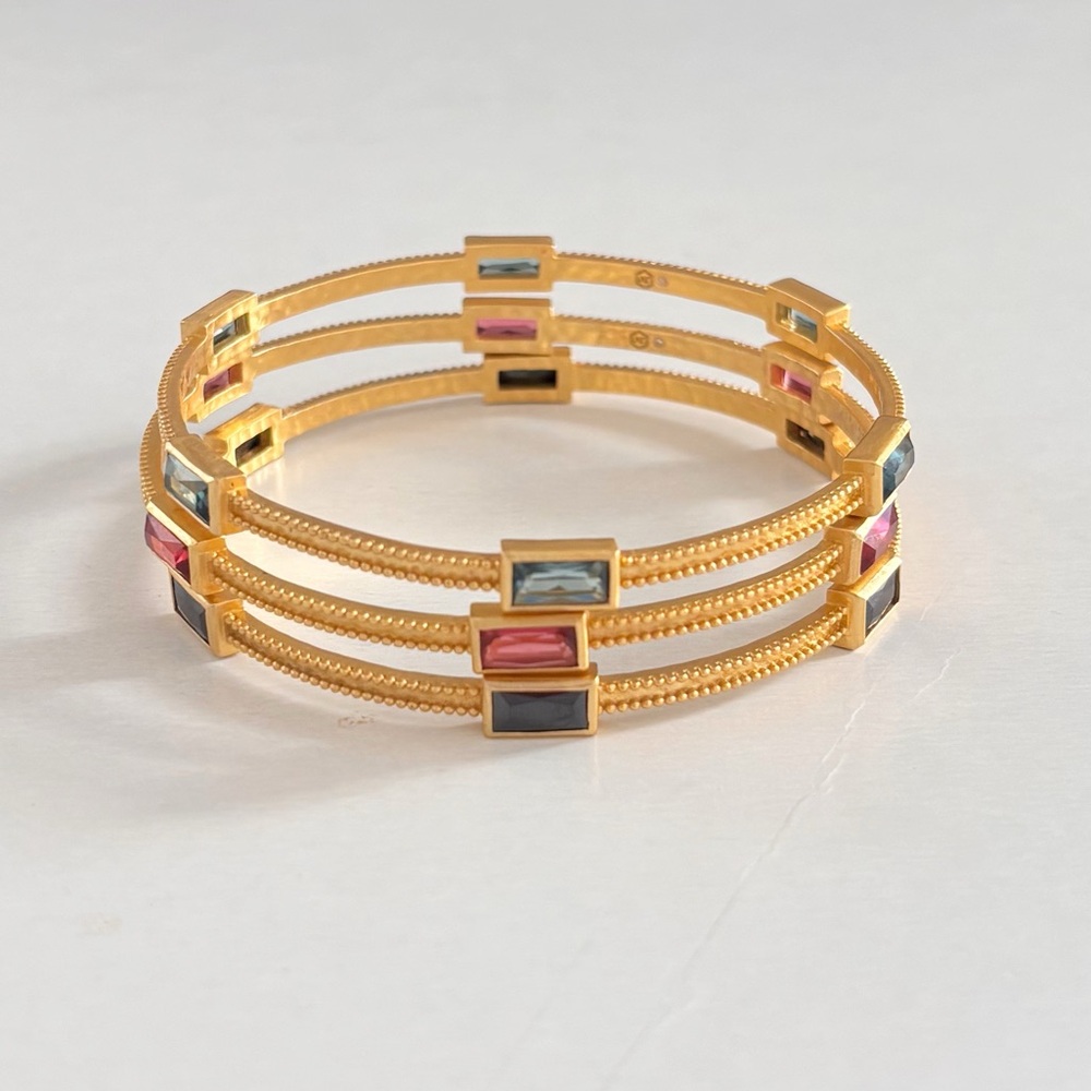Julie Vos Gold Bracelet with Pink, Blue, and Black Stones